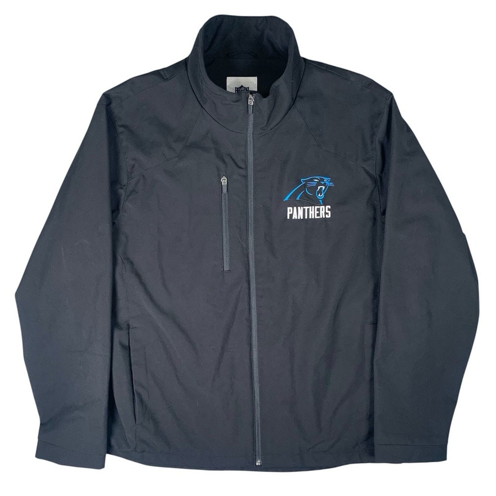 NFL Carolina Panthers Mens XL Black Zip Fleece Lined Insulated Shell Jacket